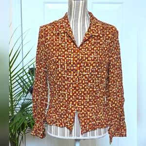 Lelija Lithuanian Vintage Women’s Long Sleeve Orange Printed Shirt Size S